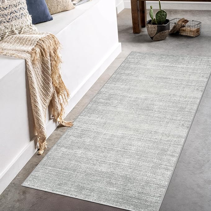 Art&Tuft Non-Slip Runner Rug - 3x5 Runner Rug Washable Low-Pile Rugs Runners, Soft Distressed Carpet Runner for Bedroom Bathroom Kitchen Laundry Living Room, Grey