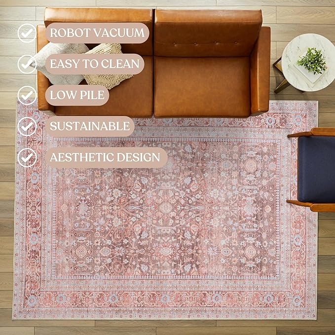 Fame Living Washable Area Rug. Modern Farmhouse. Vintage. Turkish. Bohemian. Distressed. Oriental. Traditional. Rugs for Living Room. Dining. Bedroom. Office. Entryway. Foyer. (860TT, 2'5" x 4'9")