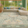 Washable Floral Bird Rugs for Living Room - Sage Green 8x10 Area Rugs for Bedroom Under Bed, Dining Room Kitchen Table Rug for Under Table, Nature Botanical Decor, Stain Resistant Non-Slip