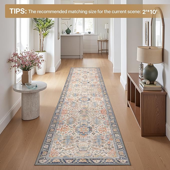 Bavni Runner Rug, Machine Washable Rugs for Bedroom 2x7, Non Slip Boho Rugs with Rubber Backing, Ultra-Thin Folable Rug Runner for Hallways Bathroom, Teal/Multi