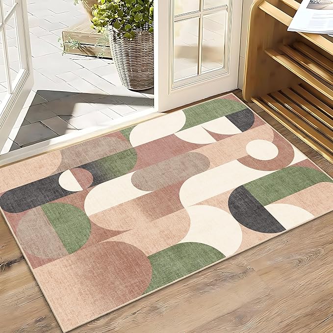 Small Rugs 2x3 Modern Geometric Rug for Entryway Bathroom Kitchen Entrance Doormat,Retro Rust Orange Floor Throw Carpet Non Slip