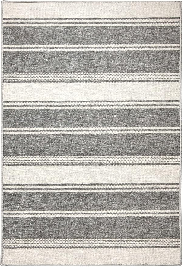 Dash & Albert Bowman Stripe Grey Machine Washable Rug, Runner-2.5 X 8 Feet, Grey Stripe Pattern