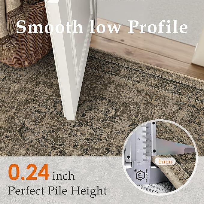 5x7 Washable Area Rug Brown Vintage Distressed Rug for Office Oriental Soft Thin Indoor Retro Carpet Non Slip Low Pile Floor Cover for Living Ding Room Bedroom Laundry Dorm