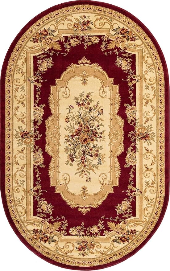 Unique Loom Versailles Collection Traditional Classic Floral Motif Area Rug (5' 0 x 8' 0 Oval, Burgundy/Ivory)