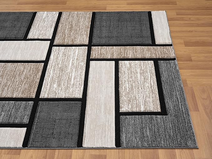 Geometric Area Rug - 5x7 Decorative Home & Office Rug - Indoor Carpet for Living Room, Bedroom, Family or Dining Room - Non-Fading Polyester Material, Stain-Proof - Beige Sand