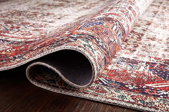 Loloi Layla Collection LAY-12 Ivory/Brick 2'-0" x 5'-0" .13" Thick Accent Rug, Soft, Durable, Vintage Inspired, Distressed, Low Pile, Non-Shedding, Easy Clean, Printed, Living Room Rug