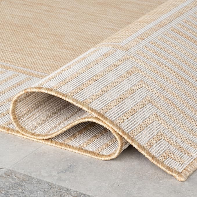 Nuloom Asha Tan/Ivory, 10' x 14', Casual, Striped Border, Soft and Cozy, High Traffic, Stain Resistant, Easy Clean, Durable Area Rug for Indoor/Outdoor Patio, Deck, Porch, Garden, Courtyard