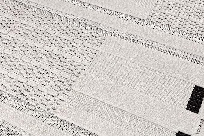 CAMILSON Modern Rug 8x10 Luxury Geometric Pattern Micro Loop Area Rugs Soft High and Low Pile Stain Resistant Easy to Clean Non-Shedding Durable Living Room Bedroom Indoor Carpet (White/Black)