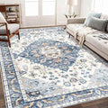 Enkor Area Soft Rugs 5x7 Washable Non Slip Boho Floor Rugs for Living Room Bedroom, Vintage Style Farmhouse Mat for Kitchen Entryway Blue & White