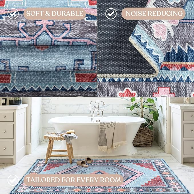 Fame Living Washable Area Rug. Modern Farmhouse. Vintage. Turkish. Bohemian. Distressed. Oriental. Traditional. Rugs for Living Room. Dining. Bedroom. Office. Entryway. Foyer. (856BlM, 2'5" x 4'9")