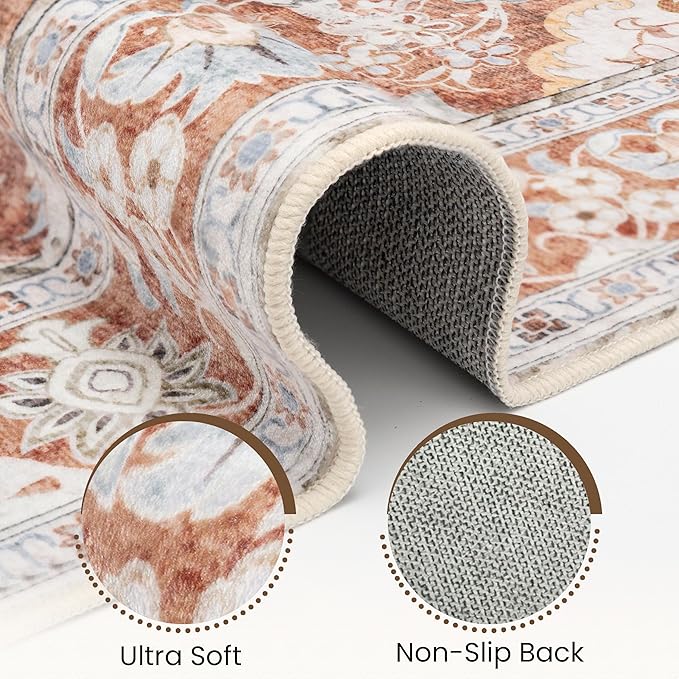 Washable Area Rug 6x9 | Non Slip Area Rug for Living Room, Bedrooms, Dining Room | Ultra-Soft Flannel Carpet Area with Rubber Backing (Brick Red, 6x9)
