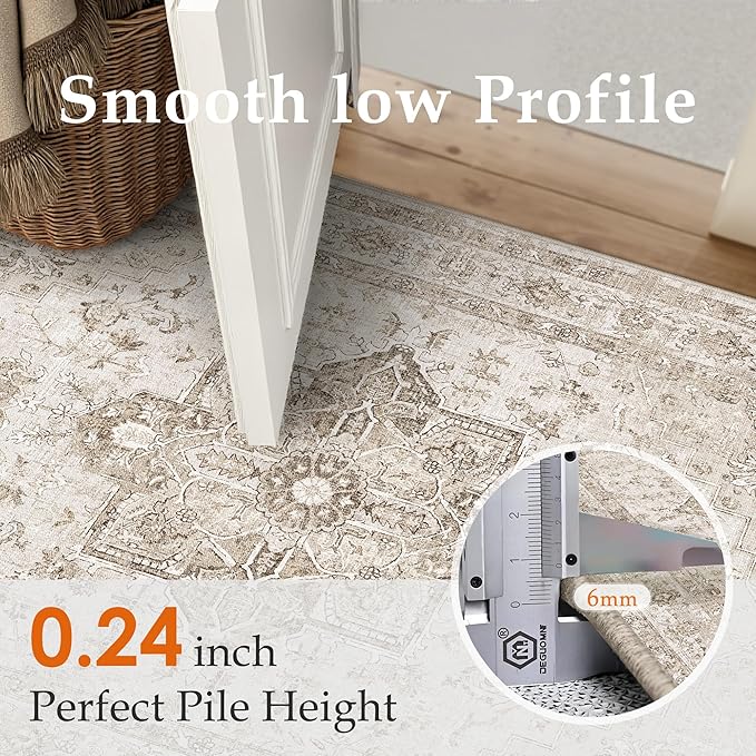 Taupe Area Rug 3x4 Washable Vintage Carpet for Office Kitchen Non Slip Retro Distressed Door Mat Low Pile Soft Oriental Medallion Thin Small Throw Rug Entryway Bedroom Bathroom Dining Room