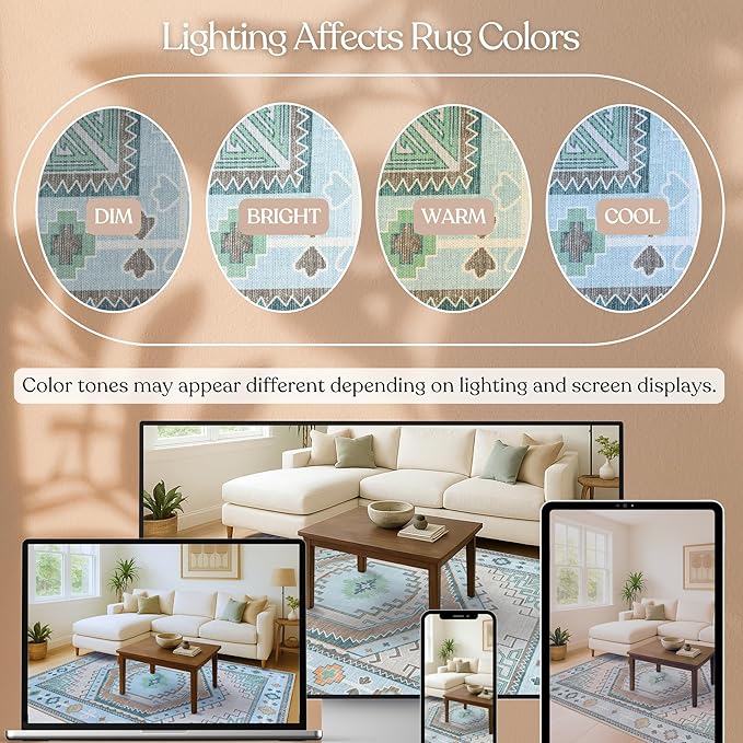 Fame Living Washable Area Rug. Modern Farmhouse. Vintage. Turkish. Bohemian. Distressed. Oriental. Traditional. Rugs for Living Room. Dining. Bedroom. Office. Entryway. Foyer. (856GG, 9'5" x 14')