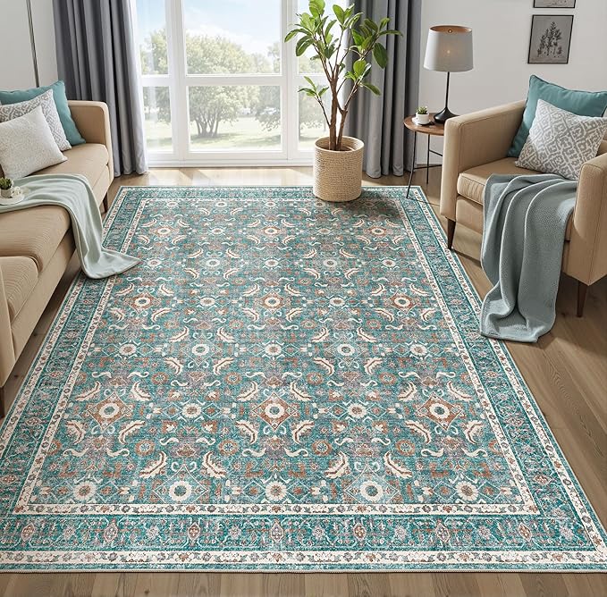 WITSHOCK Living Room Area Rugs 7x9: Soft Non-Slip Backing Washable Rugs Vintage Large Carpet for Bedroom Office Dining Room Kitchen Stain Resistant Home Decor Rug