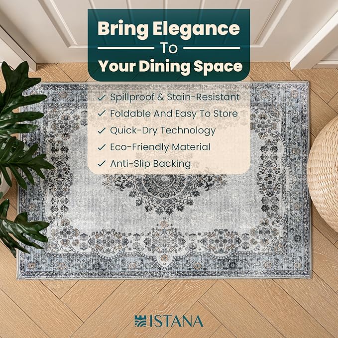 Istana 2x3 Area Rug - Blue Boho Rugs for Living Room 2x3 - Foldable Small Rugs for Bedroom - Stain Resistant Washable Rug Non Slip - Eco-Friendly Area Rugs Indoor