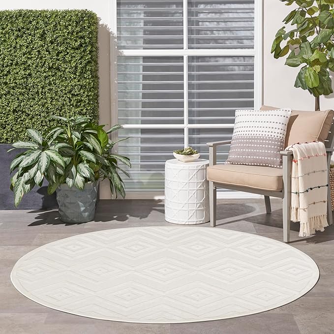 Nourison Home Versatile Ivory White 4' x Round Area Rug - Easy Clean, Non Shedding, Bed Room, Living Room, Dining Room, Kitchen (4' x Round)