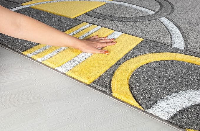 GLORY RUGS Modern Area Rug 5x7 Yellow Soft Hand Carved Contemporary Floor Carpet with Premium Fluffy Texture for Indoor Living Dining Room and Bedroom Area