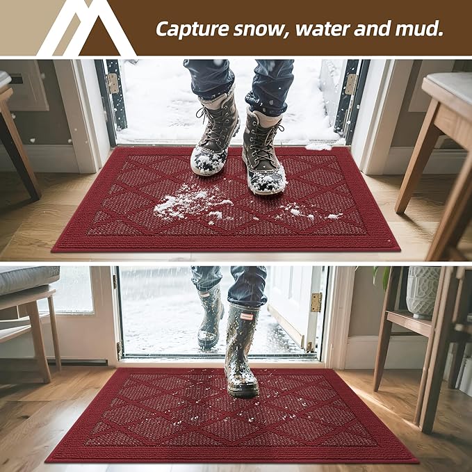 COSY HOMEER Non-Slip Door Mat 20"x32", Entryway Rugs Low Profile Absorbent Dirt Trapper Doormat for Front Entrance, Washable Polypropylene Entry Mat (Red)