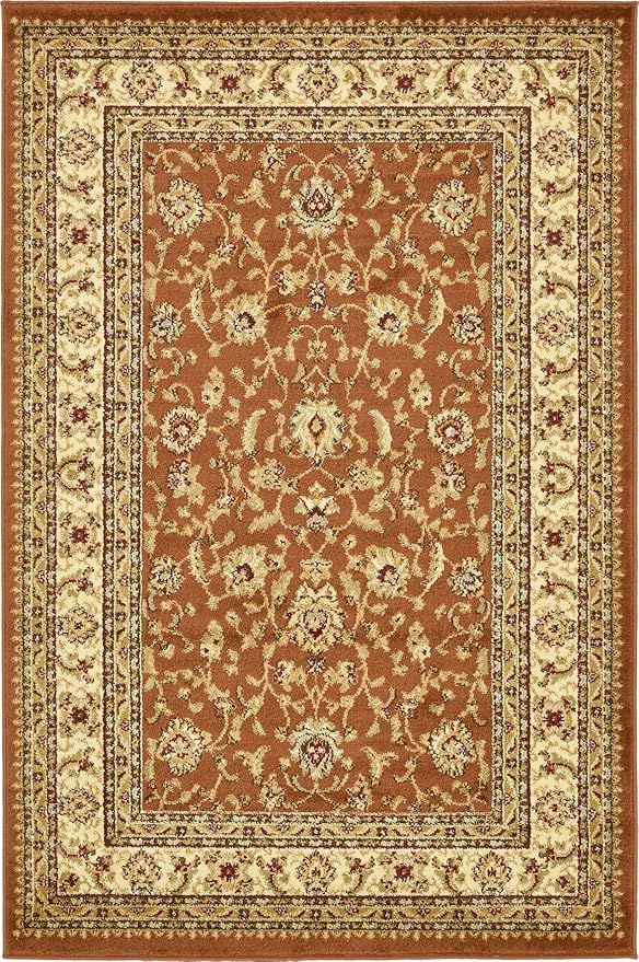Unique Loom Voyage Collection Traditional Oriental Classic Intricate Design Area Rug (4' 0 x 6' 0 Rectangular, Terracotta/Ivory)