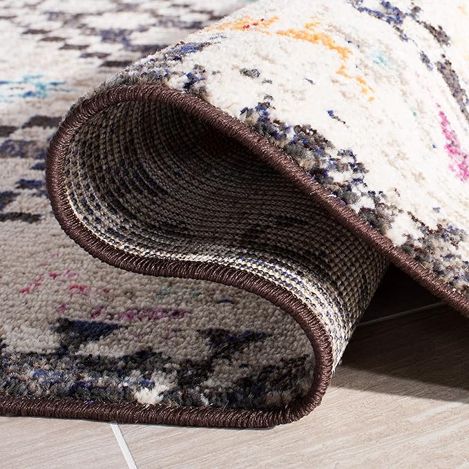 SAFAVIEH Madison Collection Area Rug - 6'7" Round, Black & Yellow, Boho Diamond Distressed Design, Non-Shedding & Easy Care, Ideal for High Traffic Areas in Living Room, Bedroom (MAD418Z)