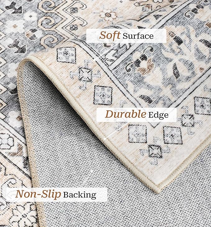 zesthome 2x6 Runner Rug for Hallways, Machine Washable Rug, Non Slip Vintage Low Pile Runners, Stain Resistant Runners for Entryway, Kitchen, Bathroom, Laundry Room, Corridor