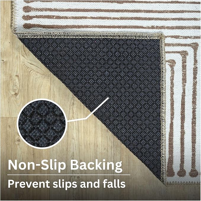 Bloom Rugs Washable Non-Slip 5' x 7' Rug - Brown Striped Area Rug for Living Room, Bedroom, Dining Room, and Kitchen - Exact Size: 5' x 7'