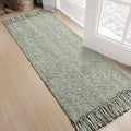 Collive Hallway Runner Rug, 2' x 5' Soft Washable Kitchen Runner Rug, Olive Green/Cream Contemporary Modern Laundry Room Rugs Indoor Hand-Woven Cotton Carpet for Bedroom Entryway Front Door Farmhouse