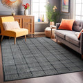 Rugshop Bohemian Stripe Lines Washable Non Slip Area Rug 5' x 7' Black