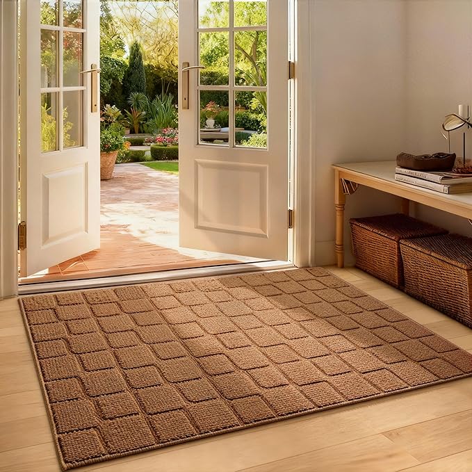 Large Front Door Mat Outside Entrance, Outdoor Indoor Door Mats for Entryway, Entrance, Entry, Patio, Waterproof Non Slip Doormat, Low-Profile, 31.5" × 47“, Brown