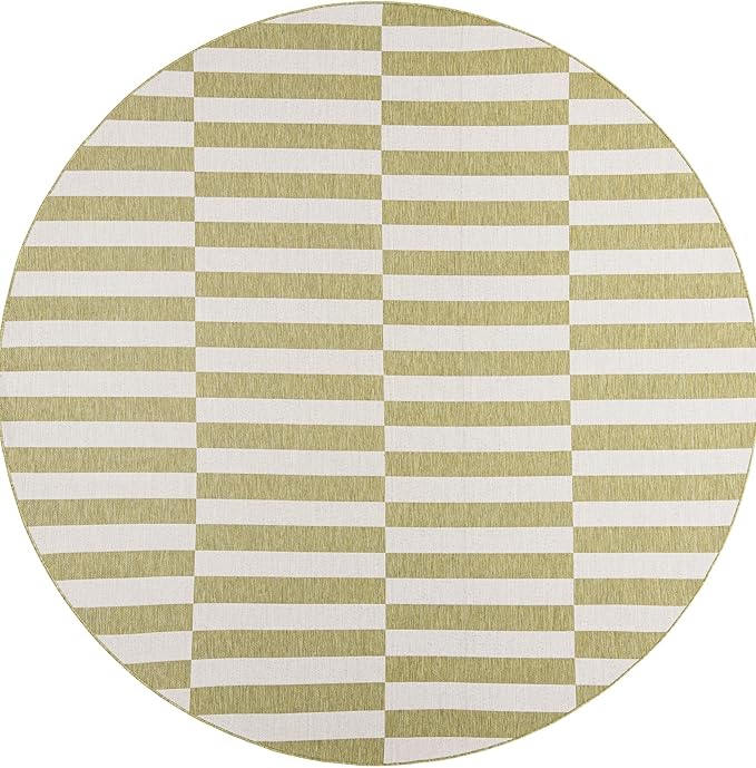 Unique Loom Outdoor Striped Collection Area Rug - Striped (10' Round Green/Ivory)