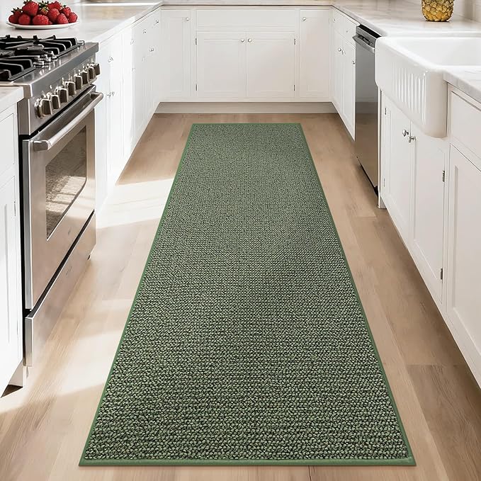 BEQHAUSE Hallway Runner Rugs 2.6x10, Hallway Rug Non-Slip Washable(Rolled-Up NO Creases), Runner Rug Absorbent Stain Resistant Hall Rug Carpet Runner, Entryway Rugs Floor Mat Laundry Room Rugs, Green