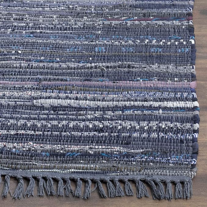 SAFAVIEH Rag Rug Collection Accent Rug - 2'3" x 5', Ink & Multi, Handmade Boho Stripe Cotton, Ideal for High Traffic Areas in Entryway, Living Room, Bedroom (RAR121C)