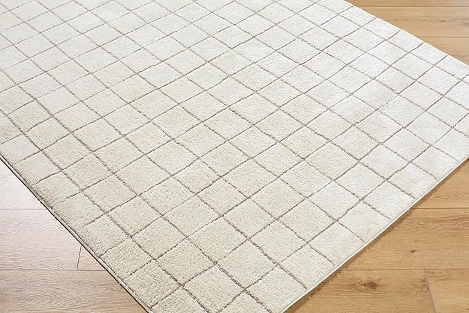 Livabliss x Our PNW Home Cascade Minimalist Grid Area Rug, 12' x 15', Grid Ivory/Taupe