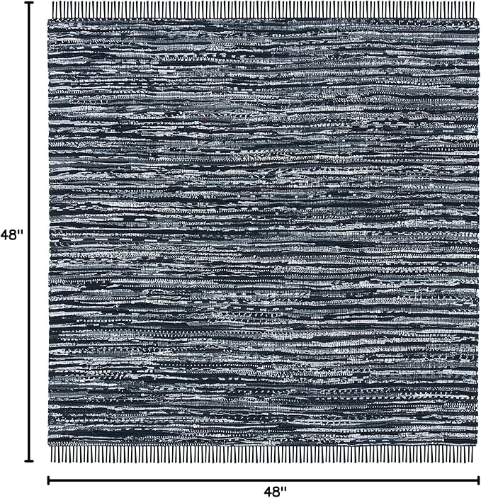 SAFAVIEH Rag Rug, Collection Area Rug - 4' Square, Black, Handmade Boho Stripe Cotton, Ideal for High Traffic Areas in Living Room, Bedroom (RAR121Z)