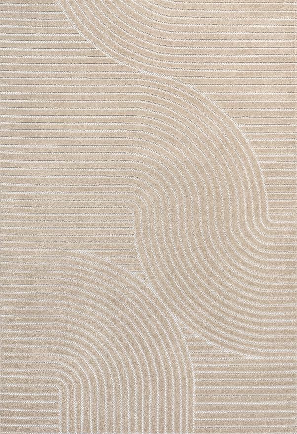 JONATHAN Y Hallie High-Low Curve Beige/Cream 8x10 Indoor/Outdoor Area Rug, Minimalist Geometric, Pet Friendly, for Patio, Backyard, Living Room, Bedroom, Office, Hose-Washable (SCN100D-8)