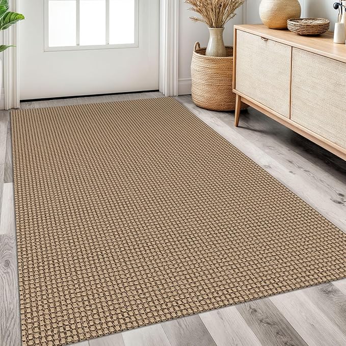 Braided Area Rug 3x5 Ft Washable Rugs for Entryway Throw Rugs Rubber Backed Boho Door Mat Indoor Entrance Cotton Kitchen Mats Woven Front Door Carpet for Foyer, Orange/Tan/Brown
