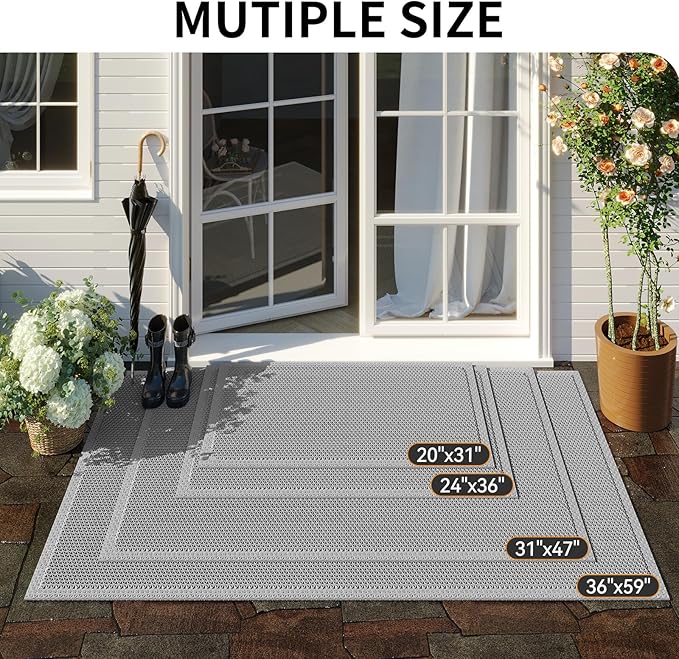 Front Door Mat 20''x31'', Drainage Heavy Duty Dirt Trapping Non-Slip Doormats, Outdoor Rubber Floor Mats, Restaurant Commercial Kitchen Industral Pool Entrance Bar Wet Area, Grey