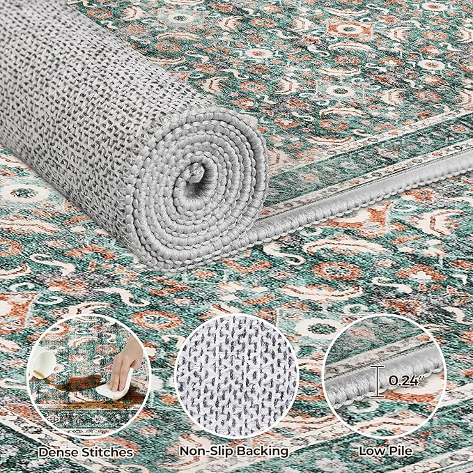 WITSHOCK Washable 2x3 Entryway Area Rug: Soft Non-Slip Backing Washable Rugs Vintage Flower Boho Accent Small Rugs for Bedroom, Kitchen, Bathroom, Nursery Entrance,Teal Blue