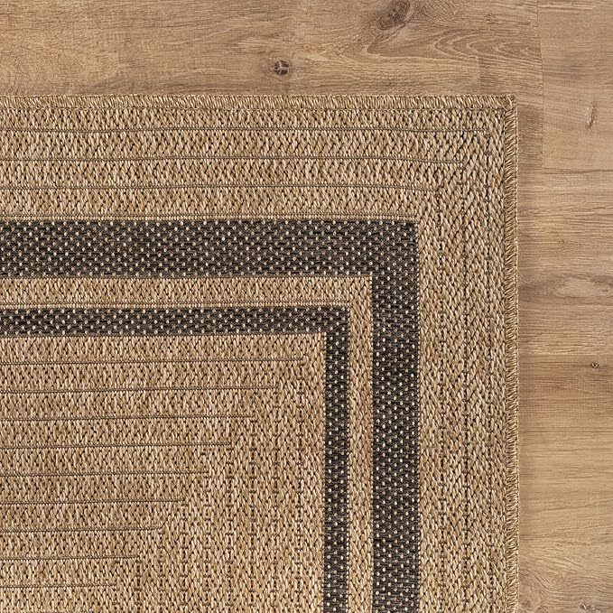 Beverly Rug Easy Jute Bordered Rug 6x9 Washable Durable Indoor Outdoor Area Rugs for Living Dining Room Patio Office Stain Resistant Non Shedding Casual Indoor Outside Carpet 6 x 9 Natural
