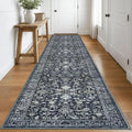 KILOCOCO Runner for Hallway 3x16 Runner Rug Printed Vintage Floral Washable Rug Kitchen Runners Soft Non-Slip Low Pile Hallway Runners Laundry Room Distressed Boho Rugs, Navy/Charcoal