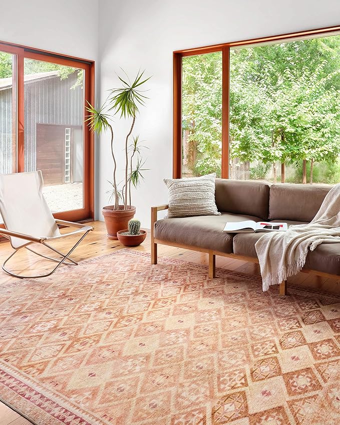 Loloi Layla Collection LAY-16 Natural/Spice 2'-6" x 7'-6" .13" Thick Runner Rug, Soft, Durable, Vintage Inspired, Distressed, Low Pile, Non-Shedding, Easy Clean, Printed, Living Room Rug