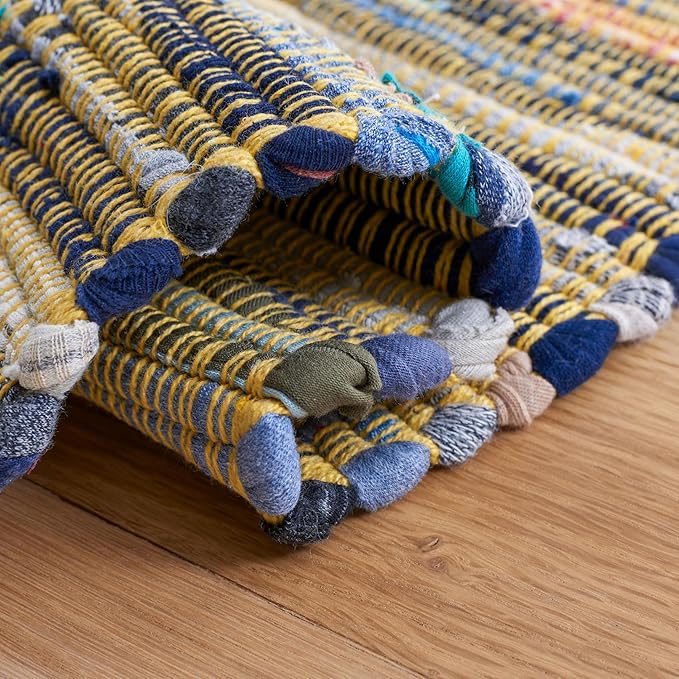 SAFAVIEH Rag Rug Collection Runner Rug - 2'3" x 10', Yellow & Multi, Handmade Boho Stripe Cotton, Ideal for High Traffic Areas in Living Room, Bedroom (RAR121H)