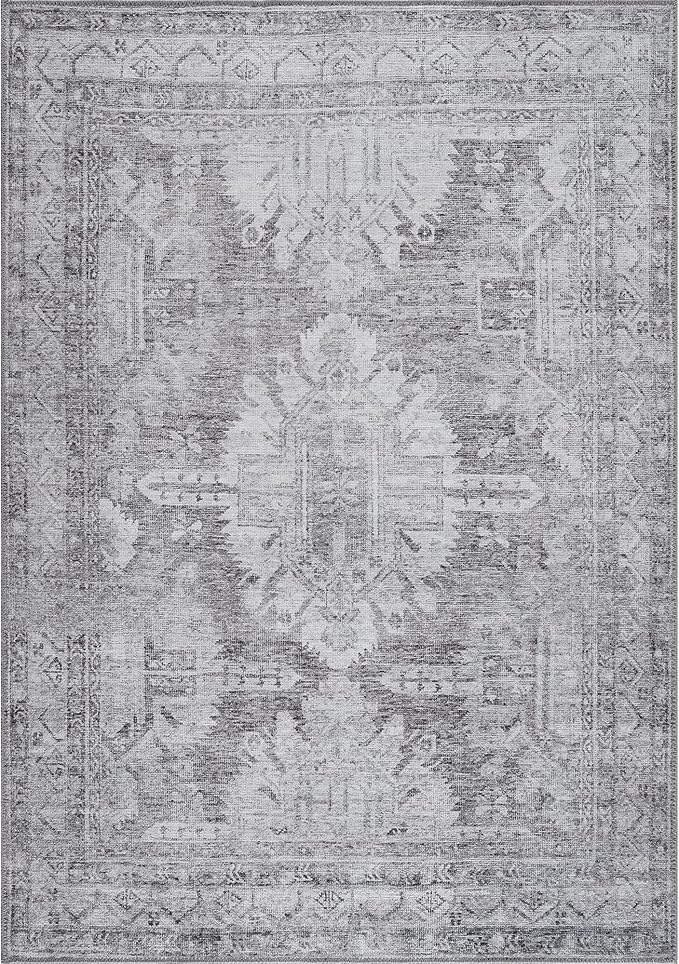 Bloom Rugs Washable 8' x 10' Rug - Ivory/Silver Gray Traditional Area Rug for Living Room, Bedroom, Dining Room, and Kitchen - Exact Size: 8' x 10'