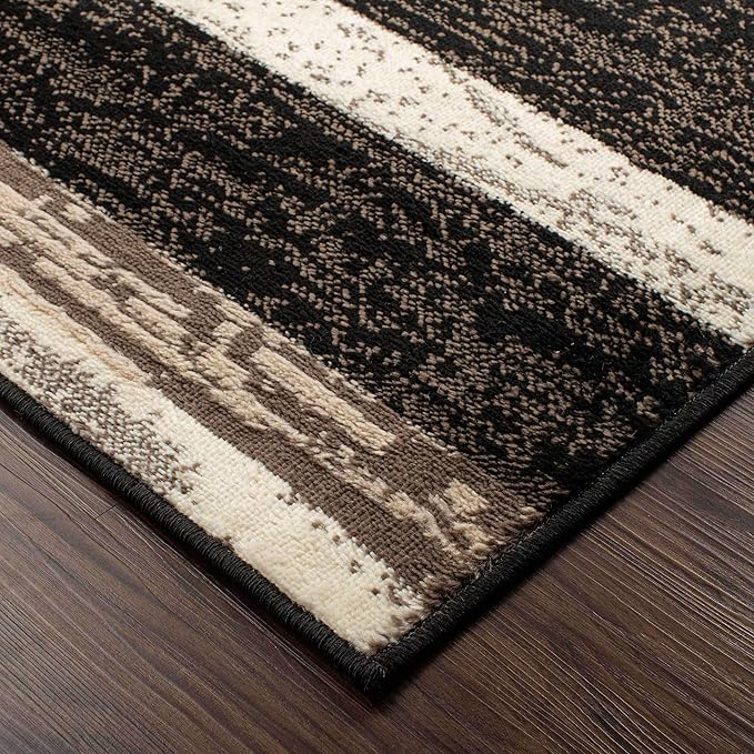 Superior Indoor Runner Rug, Jute Backing, Plush Modern Rugs for Entryway, Kitchen Floors, Office Floor Cover, Color Block Rugs, Rockwood Collection, 2' x 11', Chocolate