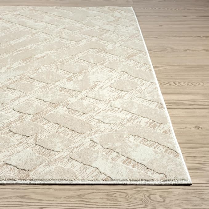 Abani Terra Cream Area Rug for Living Room, Bedroom - Rustic Modern Pattern - 4' x 6' - Durable & Easy to Clean