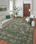 Morebes Vintage Dark Green Living Room Rug, 9x12 Area Rug Large Washable Rugs for Bedroom, Soft Dining Room Carpet Non-Slip Non-Shedding Throw Rug for Farmhouse Indoor Kids Playroom