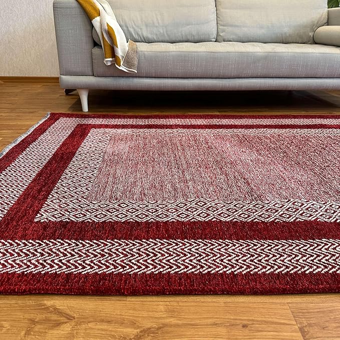 Alfa Rich 7x10 Red Burgundy Washable Area Rugs for Living Room Bedroom Kitchen Dining Cotton Rug