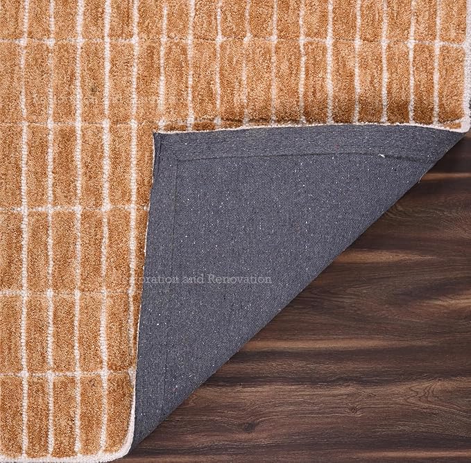 Hand-Tufted 100% Wool Area Rug – Unique Modern Geometric Grid Pattern, Soft Plush Textured Carpet for Living Room, Bedroom, Dining Room & Entryway (Gold, 2.6' x 8')