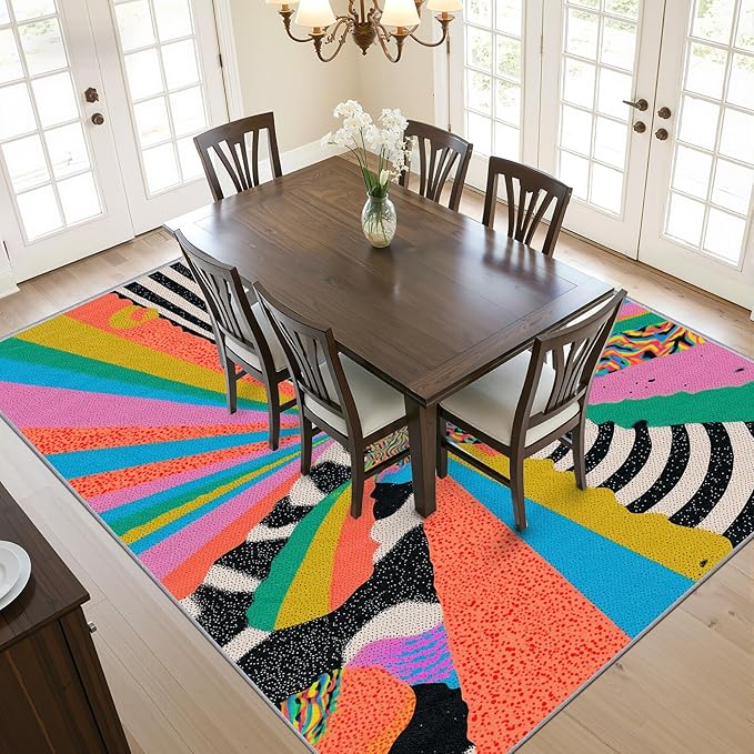 Abstract Rug - 4x6 Rug, Colorful Graffiti Art Area Rugs, Hippie Aesthetic Funky Low Pile Stain Resistant Floor Carpets House Decor #C083