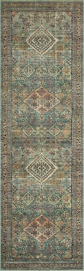 Loloi Magnolia Home by Joanna Gaines Sinclair Collection SIN-03 Turquoise/Multi 7'-6" x 9'-6", .25" Pile Height, Machine Washable, Area Rug
